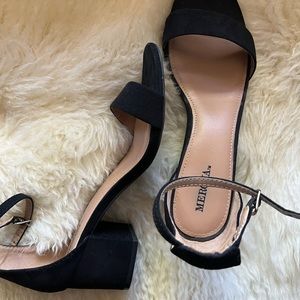 Medina Black Suede Low Block Heels